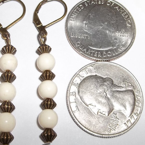 Cream and Bronze Boho Earrings Rustic Style 5135 - Picture 8 of 8